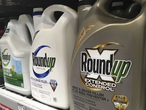 FILE - Containers of Roundup sit on a store shelf on Feb. 24, 2019, in San Francisco. A decision on whether to authorize the use of the controversial chemical herbicide glyphosate in the European Union for at least 10 more years has been delayed after member countries failed to agree. The chemical, which is widely used in the 27-nation bloc, is approved on the EU market until mid-December.