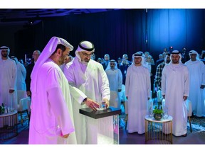 H.H. Sheikh Khaled bin Mohamed bin Zayed Al Nahyan, Crown Prince of Abu Dhabi and Chairman of the Abu Dhabi Executive Council launches AI71 along with H.E Faisal Al Bannai, Secretary General, Advanced Technology Research Council