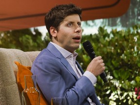 OpenAI CEO Sam Altman speaks with Salesforce CEO Marc Benioff at Yerba Buena Theater in San Francisco, Tuesday, Sept. 12, 2023.