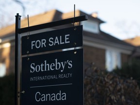 Greater Toronto home sales fell 5.8 per cent last month compared with October 2022, with sales of townhouses recording the biggest decline from last year. A real estate sale sign is shown in a west-end Toronto neighbourhood Saturday, March 7, 2020.
