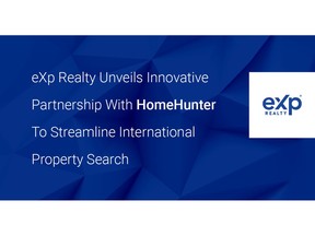eXp Realty®, "the most agent-centric real estate brokerage on the planet™" and the core subsidiary of eXp World Holdings, Inc. (Nasdaq: EXPI), announced today a new partnership with HomeHunter, an innovative web application designed to improve the home search process for consumers across Europe, the Middle East, South Africa, India, Australia and New Zealand.