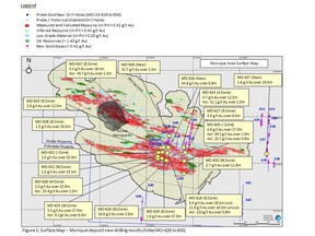 Surface Map – Monique deposit new drilling results (holes MO-626 to 650)