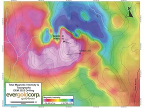Plan View: Drilling on Topography and Total Field Magnetics