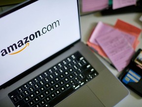 Amazon.com logo on laptop screen