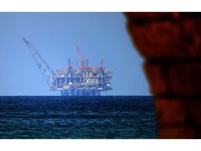 An oil platform in the Leviathan natural gas field in the Mediterranean Sea. Photographer: Jack Guez/AFP/Getty Images