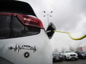 An EV charging at a Volkswagen plant in Germany.