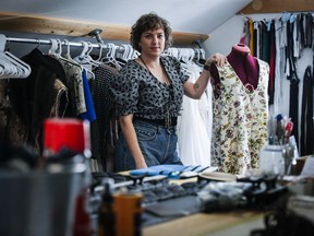 Anna-Marie Janzen, owner of Reclaim Mending, a company that encourages repairing clothes instead of disposing of damaged items, is photographed in her studio in Winnipeg Tuesday, October 31, 2023.