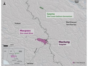 Map 1: Gayna Project Location Relative to Fireweed's Flagship Macpass and Mactung Projects.