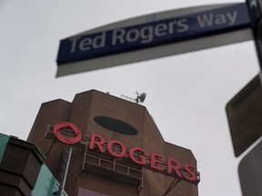 The Rogers Communications Inc. corporate head office and headquarters are seen from Ted Rogers Way in Toronto.