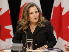 Deputy Prime Minister and Minister of Finance Chrystia Freeland during a press conference in Ottawa.
