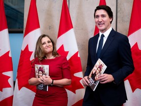Deputy Prime Minister and Minister of Finance Chrystia Freeland, left, and Prime Minister Justin Trudeau during the Fall Economic Statement on Parliament Hill in Ottawa.