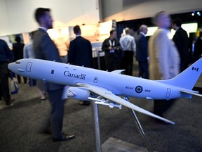 A scale model of the Boeing P-8 Poseidon at the CANSEC trade show in Ottawa.