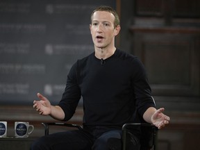 FILE - Mark Zuckerberg speaks at Georgetown University, on Oct. 17, 2019, in Washington. Zuckerberg, the Meta Platforms CEO and mixed martial arts enthusiast posted on social media Friday, Nov. 3, 3023, that he tore one of his anterior cruciate ligaments, or ACLs, while training for a fight early next year.