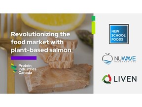 Protein Industries Canada, New School Foods, Liven Proteins and NuWave Research to commercialize a whole-muscle cut of plant-based salmon that will revolutionize the food market