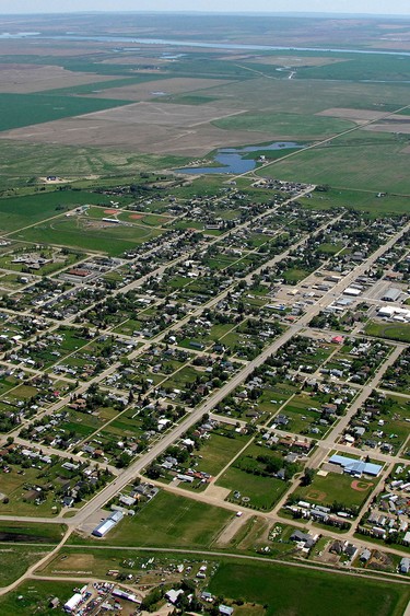 An aerial view of Raymond, Alta.