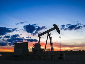 Canada's oil and gas well drilling sector says it expects modest growth in 2024. A pumpjack draws out oil from a wellhead near Calgary on Saturday, Sept. 17, 2022.