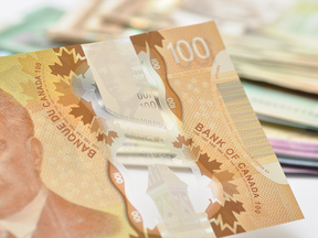 Stacks of Canadian money