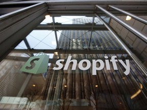 Shopify signage on its headquarters in Ottawa, in 2020.