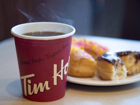 Tim Hortons coffee and doughnuts at a restaurant in B.C.