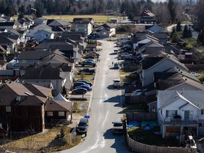 A new report from the Canada Mortgage and Housing Corporation says that although seniors tend to consider downsizing as they age, a large proportion are instead choosing to age in their home rather than put it on the market. Houses are seen on Squamish Nation land in North Vancouver, B.C., Tuesday, Feb. 22, 2022.