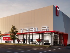 An illustration of the Tesla Inc. service centre planned for East Vancouver.