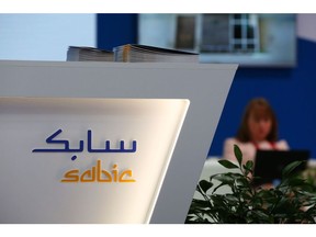 A S'abic' logo sits on display at the Saudi Basic Industries Corp. pavilion at the St. Petersburg International Economic Forum (SPIEF) in St. Petersburg, Russia, on Friday, June 7, 2019. Over the last 21 years, the Forum has become a leading global platform for members of the business community to meet and discuss the key economic issues facing Russia, emerging markets, and the world as a whole. Photographer: Andrey Rudakov/Bloomberg