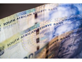 South African 100 rand banknotes.