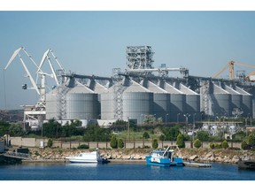Grain silos at the port of Constanta, Romania, on Tuesday, June 21, 2022. With Ukraine's Black Sea ports scattered with mines and Russia effectively blocking shipping in the area, countries from Turkey to the US have been grappling for a solution to get Ukrainian grain moving again.
