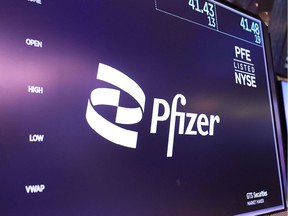 Pfizer branding at the New York Stock Exchange.