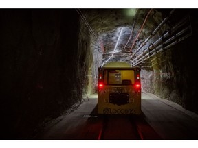 A tram in a tunnel on the 1200 meter level of the Glencore Onaping Depth nickel mine project in Onaping, Ontario, Canada, on Wednesday, Aug. 2, 2023. The Onaping Depth Project is a $700 million deep mine project located below the existing Craig Mine which, when completed, will provide Sudbury INO with a new source of high-grade nickel ore. Photographer: Galit Rodan/Bloomberg