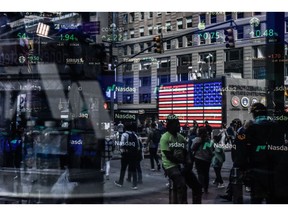 The Nasdaq MarketSite in New York, US, on Friday, Oct. 27, 2023. The US economy grew at the fastest pace in nearly two years last quarter on a burst of consumer spending, which will be tested in coming months. Photographer: Stephanie Keith/Bloomberg