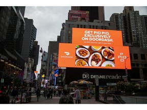 A DoorDash billboard in New York, US, on Monday, Oct. 30, 2023. DoorDash Inc. is scheduled to release earnings figures on November 1.
