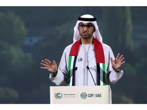 Sultan Ahmed Al Jaber speaks at the summit yesterday