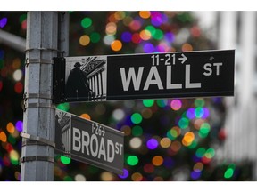 The Wall Street and Broad Street signs outside the New York Stock Exchange (NYSE) in New York, US, on Monday, Dec. 4, 2023. Stocks and bonds retreated as traders pause after Novembers blockbuster rally and debate the case for interest rate cuts. Photographer: Michael Nagle/Bloomberg