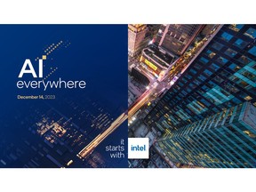Intel's "AI Everywhere" event on Dec. 14, 2023, will include the launch of new processors to power AI workloads across the data center, the cloud and the edge. (Credit: Intel Corporation)