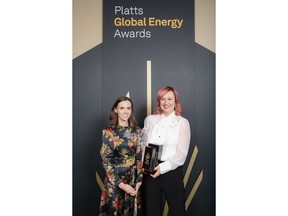 Kraken's Charlotte Johnson, Chief of Staff & Global Head of Markets, and Natasha Crowe, Global Head of Marketing & Communication, at the 25th Annual Platts Global Energy Award. Kraken, the only proven, end-to-end platform for future energy, was named winner of the Grid Edge Award.