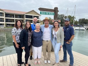 From left to right: First row - Stephanie Cz, PGT Innovations; Suzanne Nault, PGT Innovations; Ty Pennington, host of Rock the Block; Brianna Bibb, PGT Innovations; and Erik Matson, PGT Innovations. Second row - Denine Harper, PGT Innovations; and Noah Copenhaver, PGT Innovations in Treasure Island, Florida