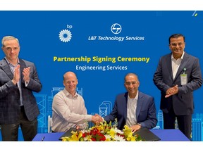 L-R: William M. (Bill) Anderson VP Mechanical Engineering, bp Innovation and Engineering, Bruce Price, VP Maintenance & Engineering, Global Operations. bp, Amit Chadha, CEO & MD, LTTS and Subrat Tripathy, SVP & Chief Business Officer – IP & PE North America, LTTS.