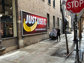 AHF's "Just Use It" billboard campaign now is running in three new cities – Chicago, New York City, and Miami – after several national out-of-home advertising companies refused the artwork back in August. The billboards feature a condom-covered banana with the "Just Use It" slogan and the "useacondom.com URL." One seen here is adjacent to Brett's Kitchen on the corner of Superior St. and Franklin St. in Chicago, IL 60654