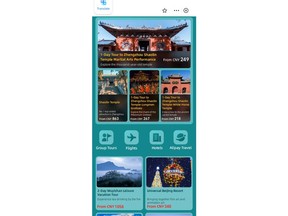 A screenshot of tour packages in the Alipay app for international travelers to China