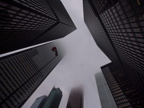 Canadian bank towers in Toronto's financial district. Economist David Rosenberg said job cuts at the banks are a red flag for the labour market.
