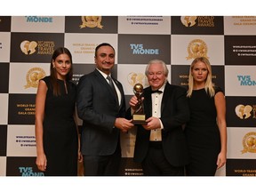 The award accolade presented to Dr. Nasser Qaedi, the CEO of Bahrain Tourism and Exhibitions Authority (BTEA), during the World Travel Awards 2023 Grand Final Gala Ceremony, which took place at Burj Al Arab in Dubai, UAE, on December 1, 2023.