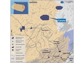 Figure 1. Overview of the eastern Athabasca Basin, highlighting Standard Uranium's Canary project.