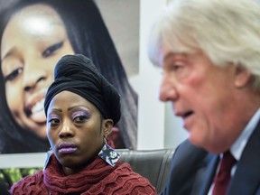 FILE - Attorney Geoffrey Fieger, right, speaks during a news conference as Tereasa Martin, left, mother of Kenneka Jenkins, looks on, Dec. 18, 2018, in Chicago. The family of a Chicago woman who froze to death after she became locked in a hotel freezer has agreed to a $10 million legal settlement. Kenneka Jenkins' mother, Tereasa Martin, will receive about $3.7 million, according to court records made public Tuesday, Dec. 12, 2023, the Chicago Tribune reported.