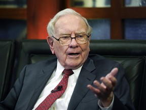 Berkshire Hathaway Inc. chief executive Warren Buffett speaks during an interview in Omaha, Neb.