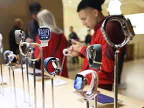 Apple Inc. watches on display at the Apple Store in Grand Central Station in New York City.