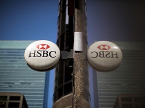 HSBC Holdings Plc.  Signage outside a bank branch in Toronto's financial district.