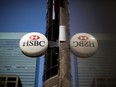 HSBC Holdings Plc. signage outside a bank branch in the financial district of Toronto.
