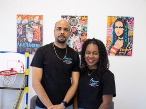 Grell Darroux, left, and his wife Karima Joseph-Darroux opened Sneakky Klean in early November, a store to clean sneakers and all kinds of shoes and boots. Saskatoon will be the first Canadian location for the franchise.