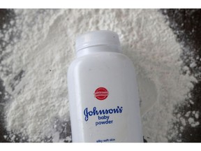 SAN ANSELMO, CALIFORNIA - OCTOBER 18: In this photo illustration, a container of Johnson's baby powder made by Johnson and Johnson sits on a table on October 18, 2019 in San Anselmo, California. Johnson & Johnson, the maker of Johnson's baby powder, announced a voluntary recall of 33,000 bottles of baby powder after federal regulators found trace amounts of asbestos in a single bottle of the product.